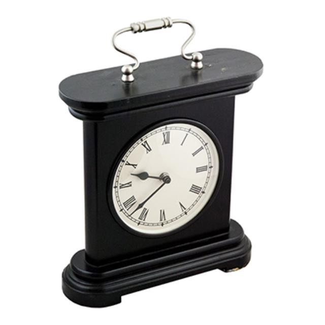 CLOCK-MANTEL-BLK WOOD-SLV HAND