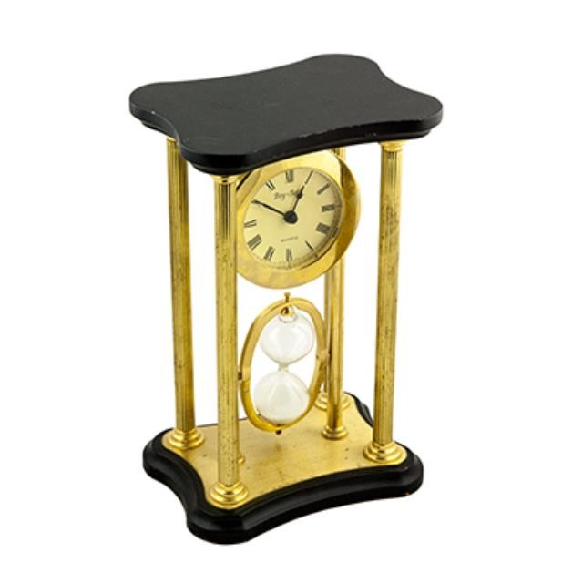 CLOCK-HOURGLASS-BRASS-W/BLK10"