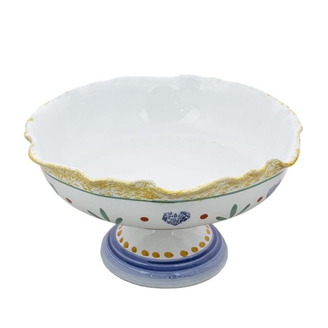 SERVING BOWL-White W/Yellow Edge & Blue Hearts