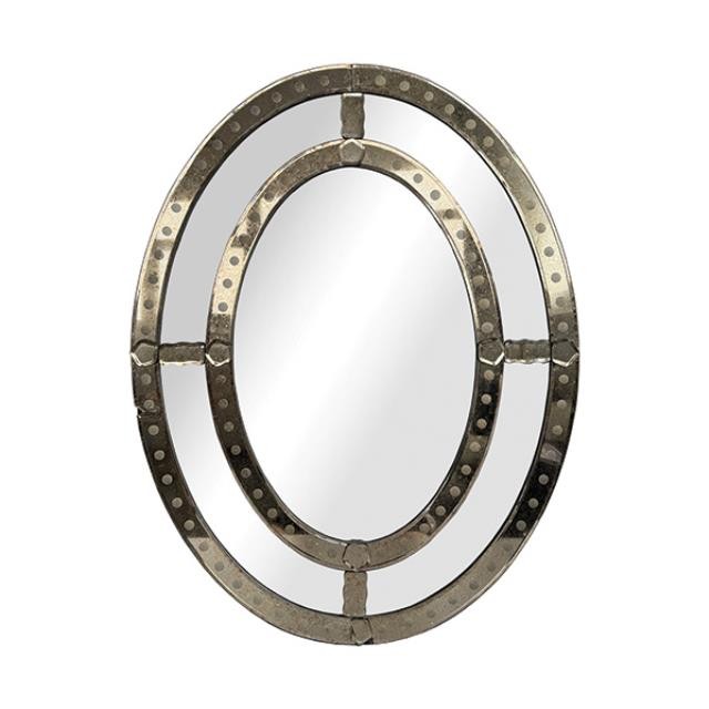 MIRROR-OVAL-ANTIQUED TRIM-32"