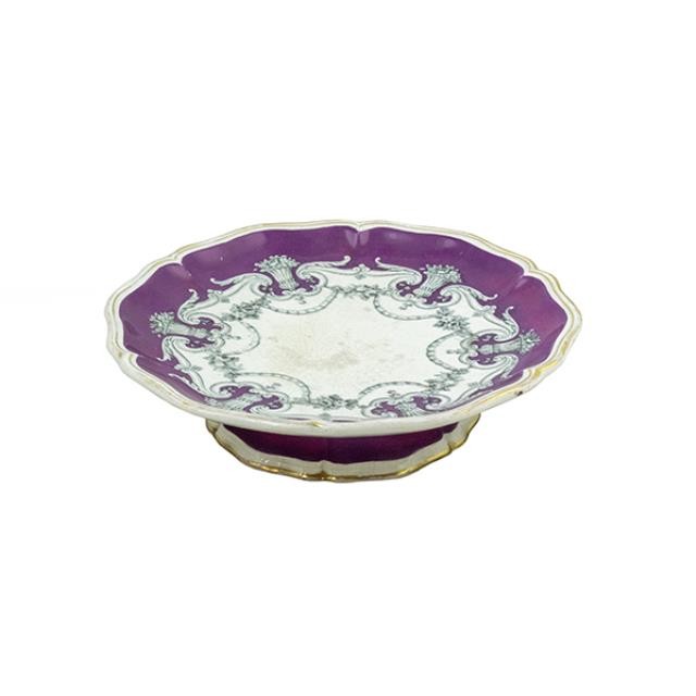 CAKE PLATE-White Porcelain W/Magenta Transferware