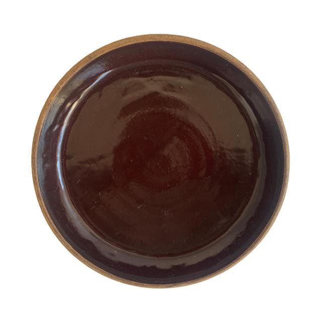 (09070013)DISH-Brown Pottery w|Glazed Interior & Raised Lip