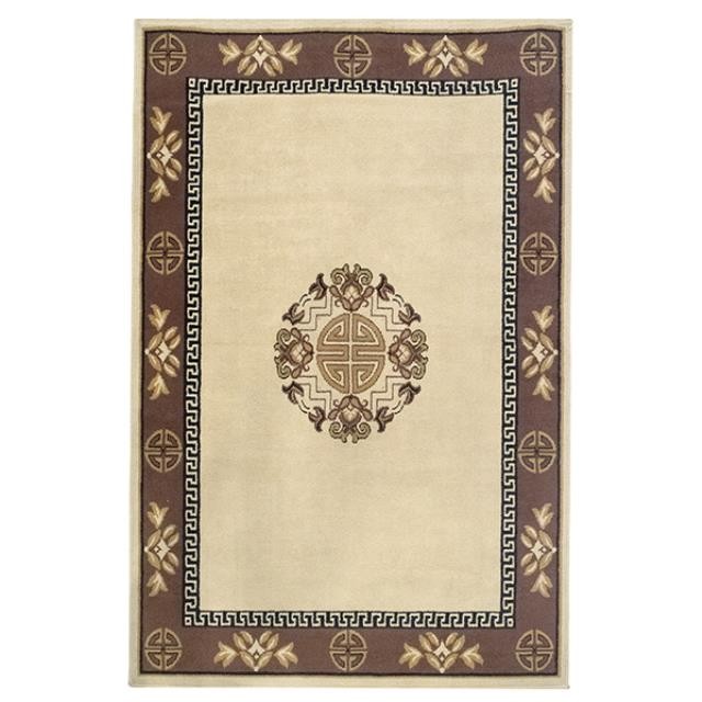 RUG-(5'x7')-TAN W/ ASIAN SYMBOLS