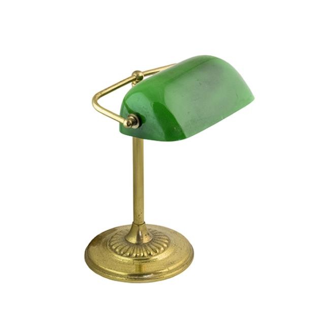 BANKER'S LAMP-Green Shade W/Brass Base