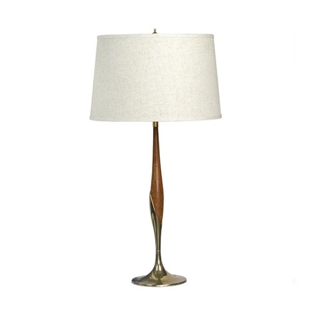 TABLE LAMP-Mid Century Modern Teak & Brass