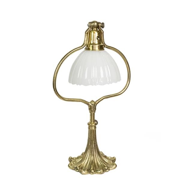 TABLE LAMP-Brass Frame W/Milk Glass "Bell" Shade