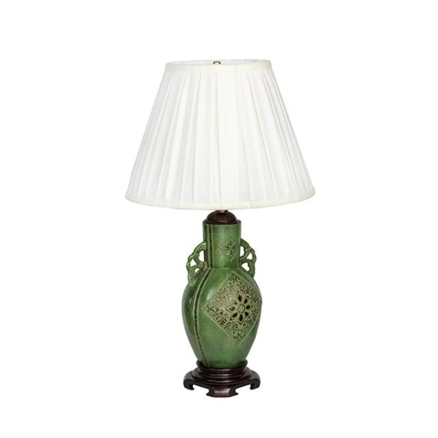 TABLE LAMP-Green W/Ears & Wood Base