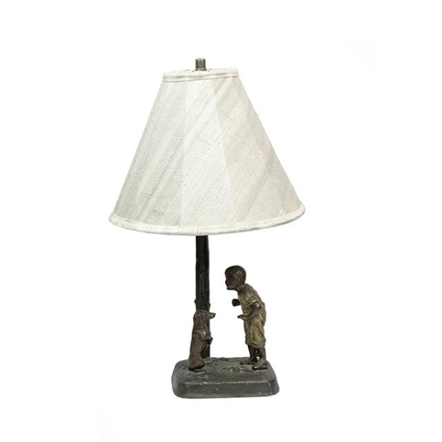 TABLE LAMP-Bronze Boy & Dog