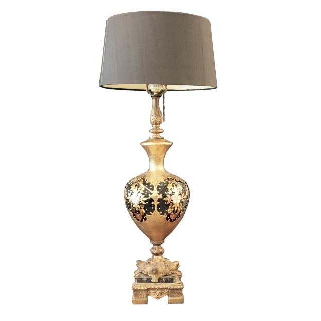 LAMP-Table-Gold Floral Design Marble in Base