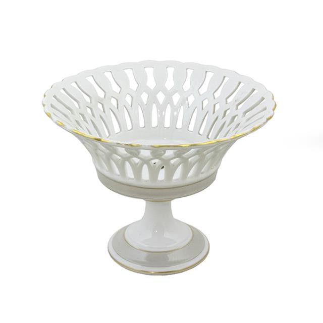 COMPOTE-White Bone China/Lattice Design W/Gold Accent