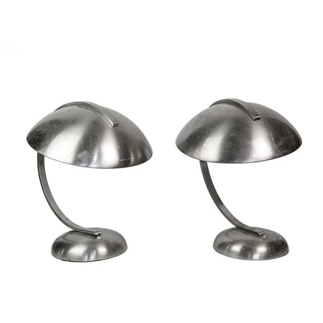 DESK LAMP-Vintage Silver Metal W/Flying Saucer Shade