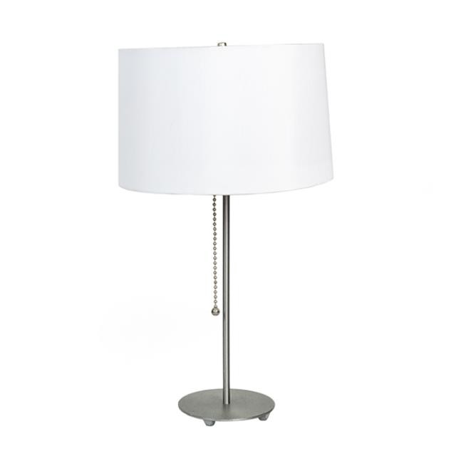 TABLE LAMP-Silver Stick W/Round Base & Pull Chain