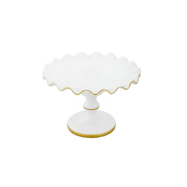 CANDY DISH-White W/Ruffled Edge & Pedestal Base