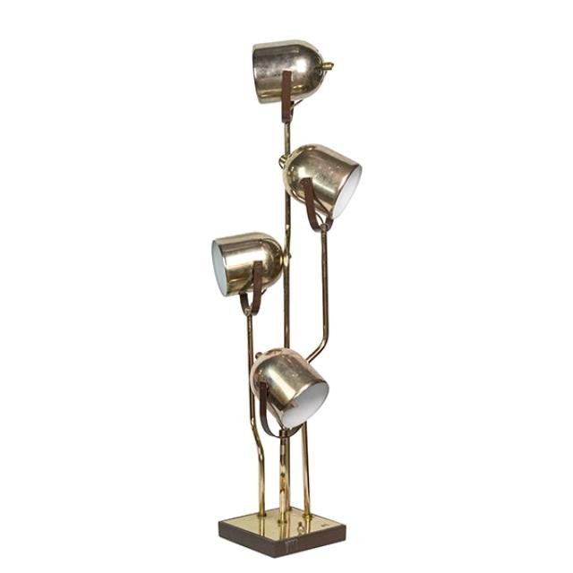 TABEL LAMP-Vintage Brass (4) Stem Tulip W/Adjustable Shades
