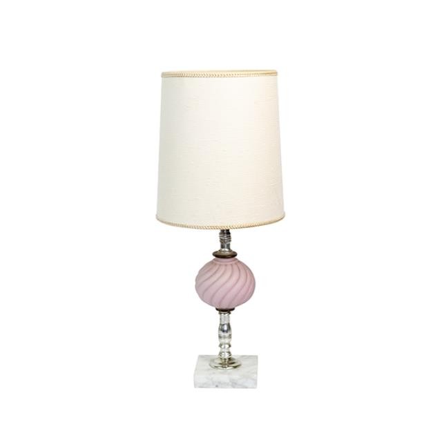 TABLE LAMP-Vintage Pink Milk Glass W/Square Marble Base