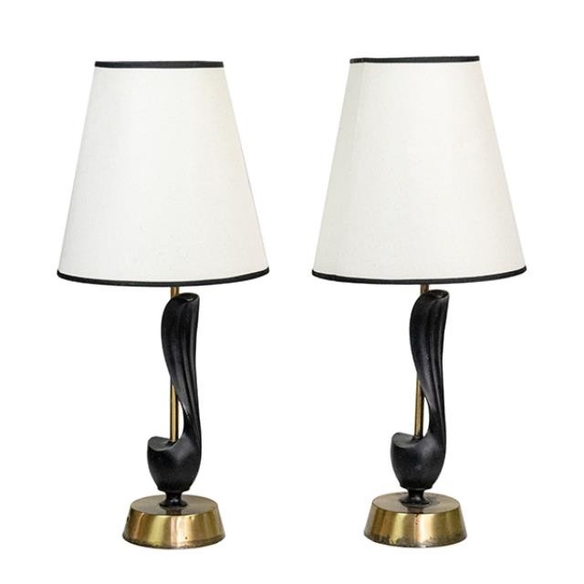 TABLE LAMP-Black Horn W/Brass Base