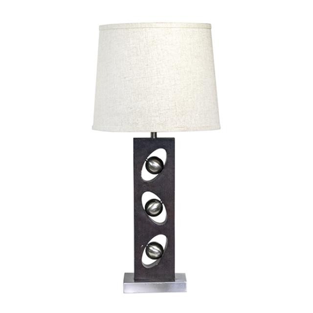 TABLE LAMP-Wood Rectangle W/(3) Chrome Balls