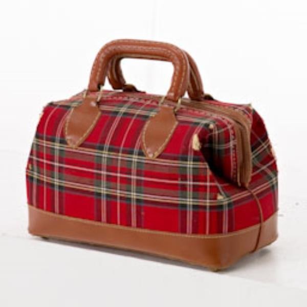 HANDBAG-RED PLAID-LEATHER HAND