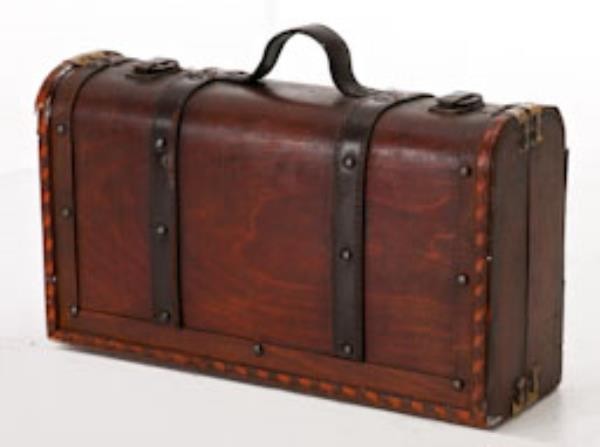 SUITCASE-WOOD-LTHR STRAPS-13IN