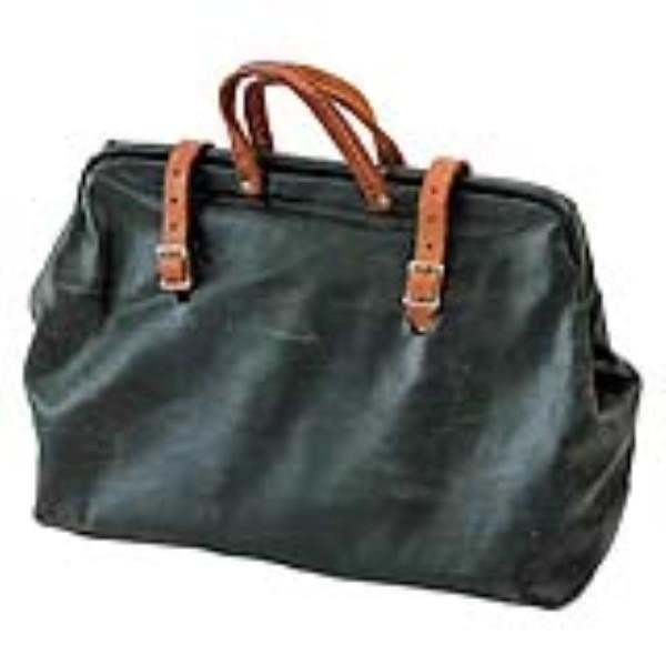 SATCHEL-GREEN LEATHER-BROWN TR