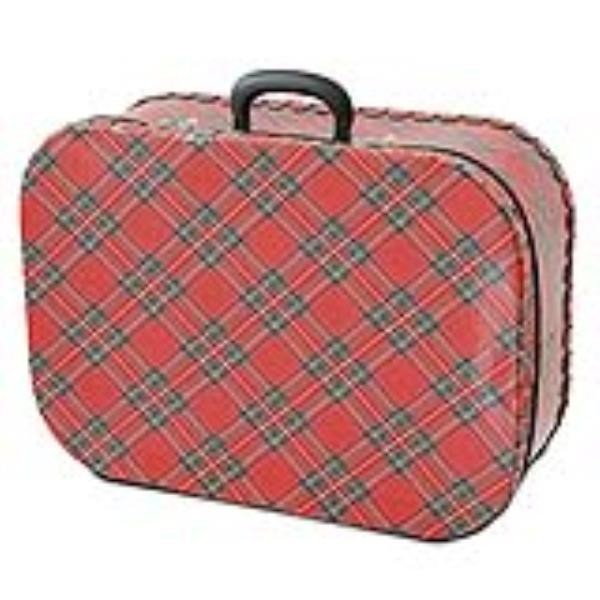 SUITCASE-RED PLAID-VINYL-BLACK