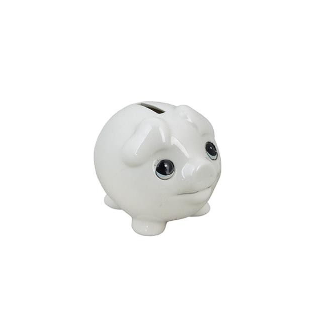 BANK-Cream Ceramic Pig W/Big Eyes & Heart Shaped Ears