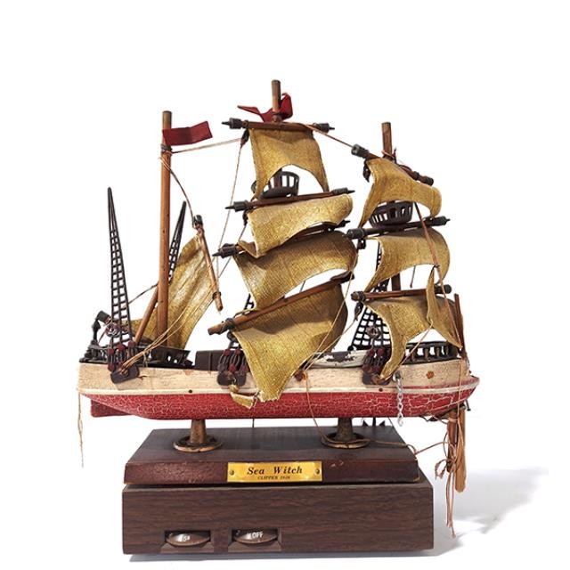 MODEL SHIP-RED&WHITE ON WOOD B