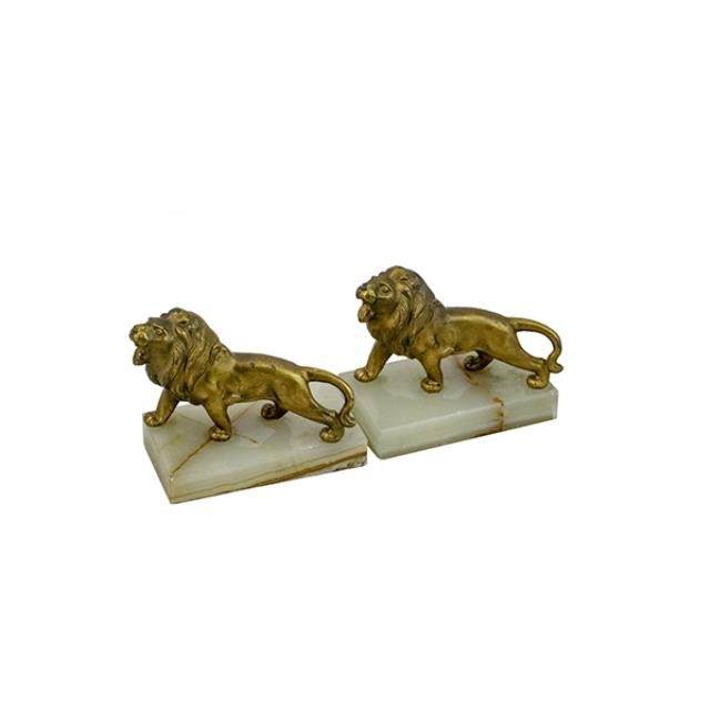 BOOKEND-Brass Lion on White Marble Base (Pair)