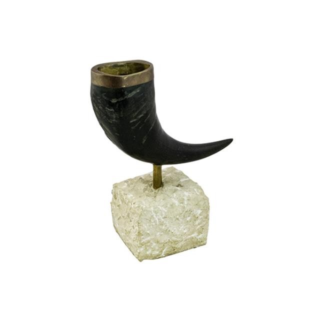 HORN-On White Stone Base & Brass Ring Along Horn Opening