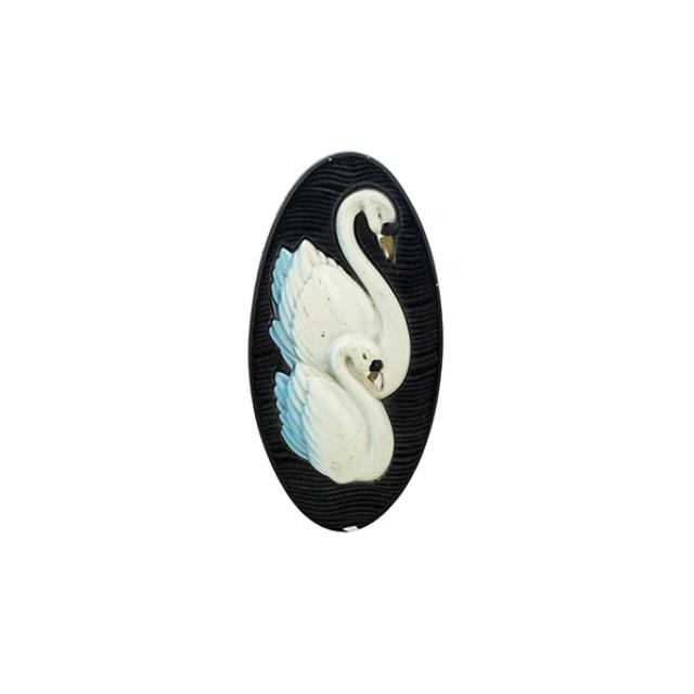 PLAQUE-Black Base W/2 White Swans-Blue Tail Feathers