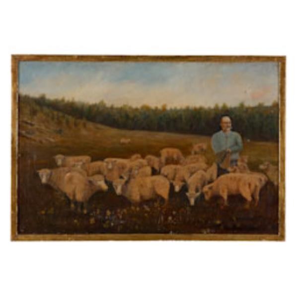 PAINTING-FR-MAN TENDING SHEEP-