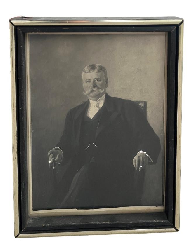 PORTRAIT-MAN W/MUSTACHE & CANE-BLK/WHT