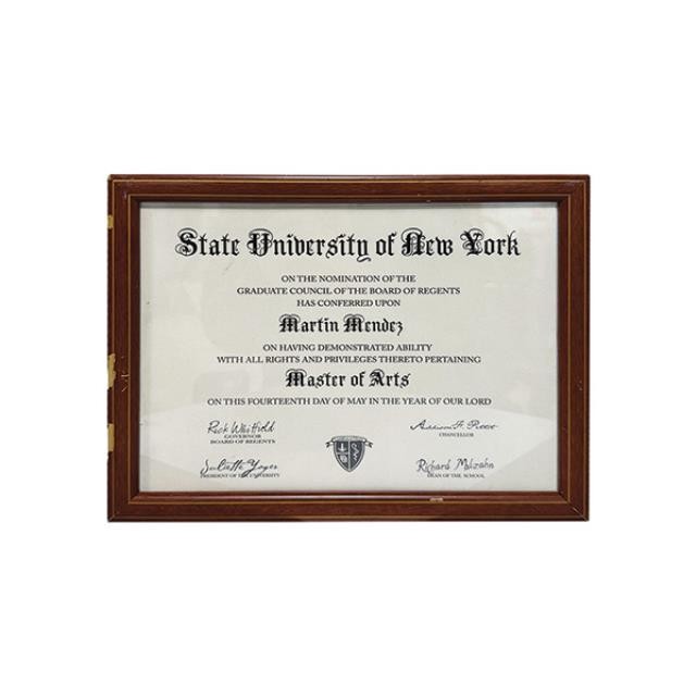 (85170007)FRAMED AWARD-UNI NY-Master of Arts-Martin Mendez