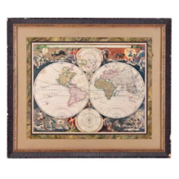 PRINT-WORLD MAP-BLK/GLD FRAME