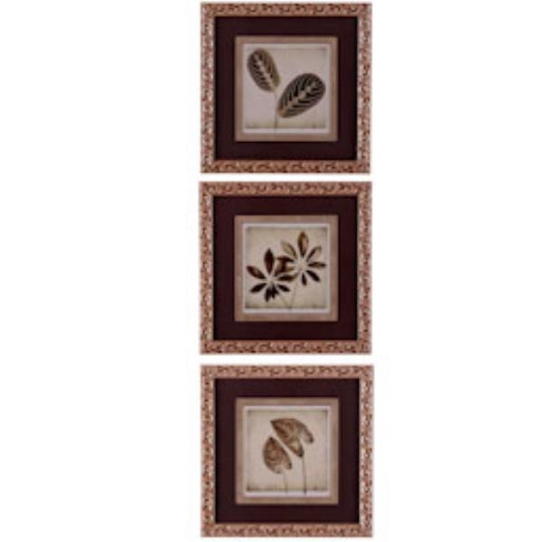 PRINT-21"SQ-SEPIA LEAVES-CREAM