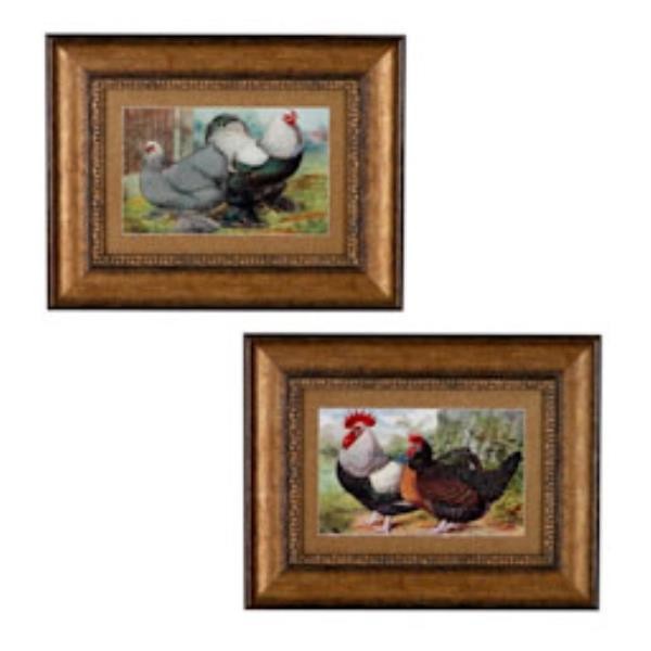 PRINT-ROOSTER & HEN-BRONZE FRA