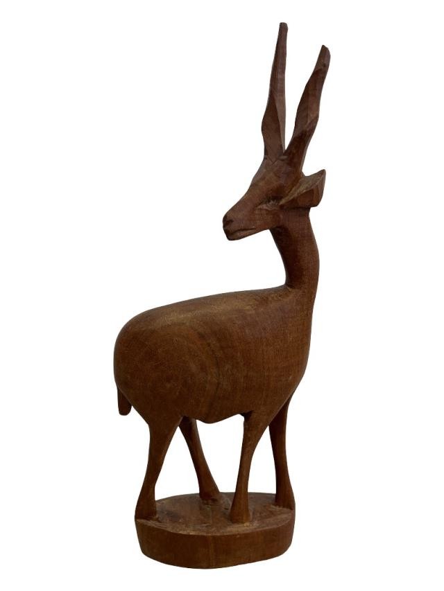 SCULPTURE-Carved Wood African Antelope