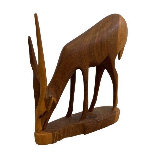 SCULPTURE-Carved Wood African Antelope