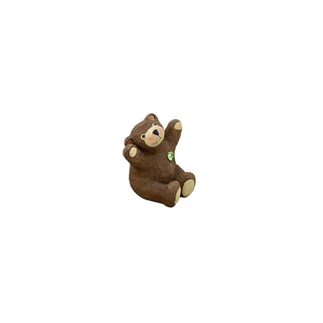 FIGURINE-Small Brown Ceramic Bear W/Emerald Heart