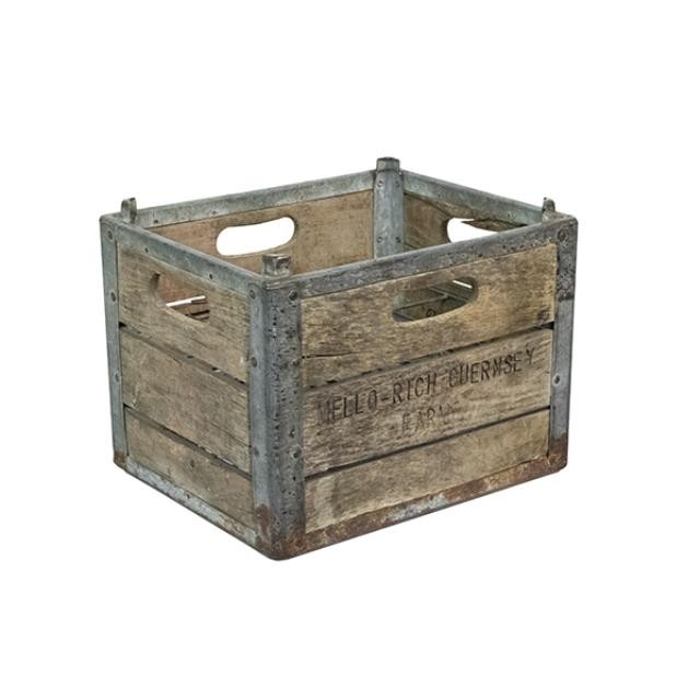 MILK CRATE-Vintage Mello Rich Gurnsey Wood & Metal Crate