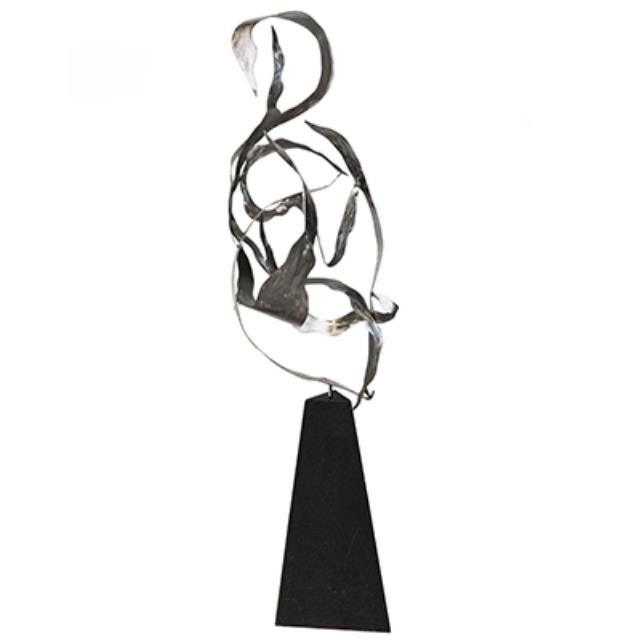 SCULPTURE-Silver Metal/Black Base