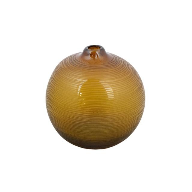 VASE-Round Etched Brown Bottle Glass