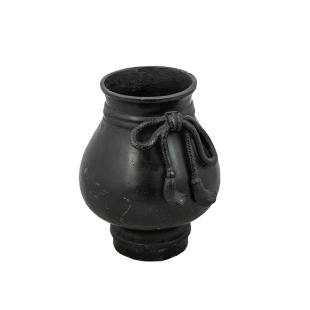 VASE-Matte Brown Metal W/Rope Detail @ Neck