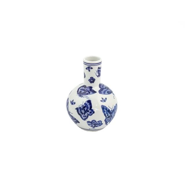 BUD VASE-White W/Blue Butterflies