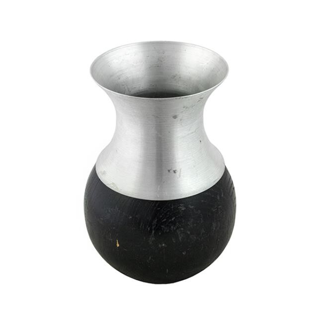 VASE-Black Wood Belly W/Fluted Aluminum Neck