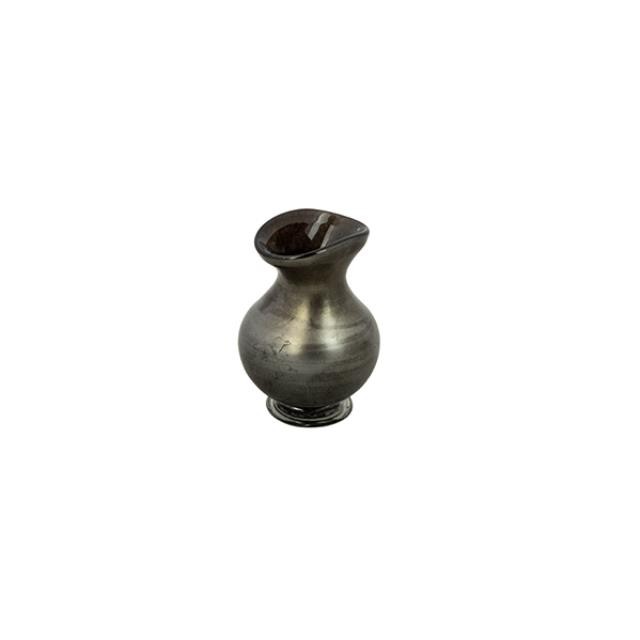 VASE-Irridescent Black Glazed Ceramic Bud W/Flared Edge