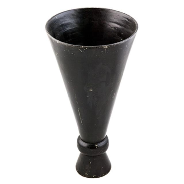 VASE-13"BLACK WOOD-CONICAL-PIN