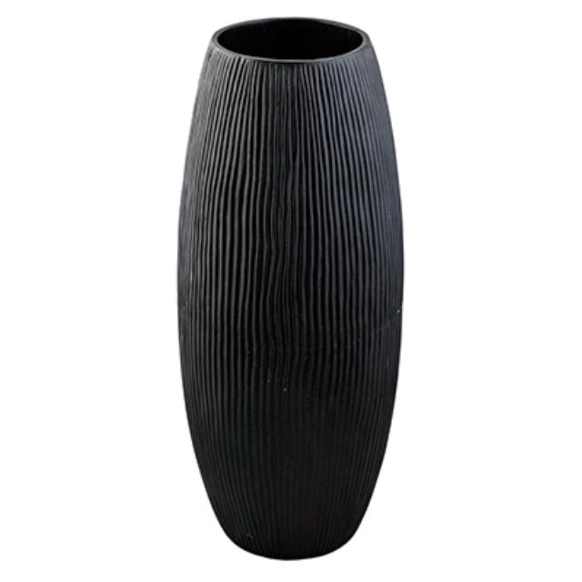 VASE-Tall Oval Shaped Black Wood W/Vertical Ridges