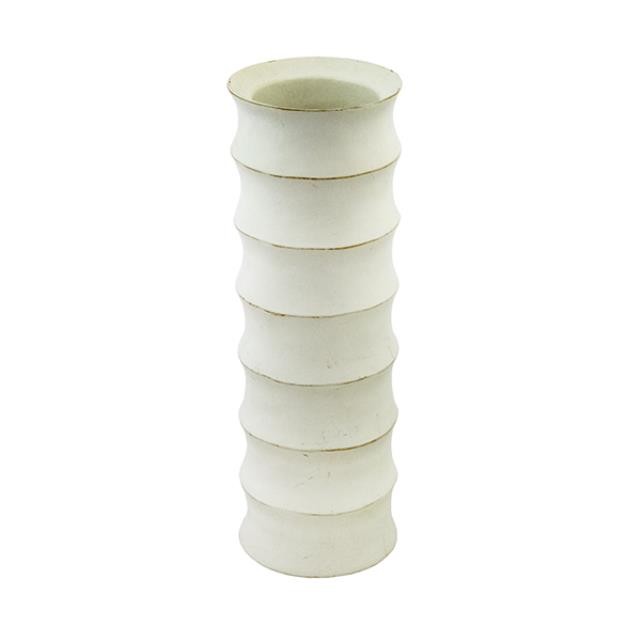 VASE-Tall White Wood W/Horizontal Ridges