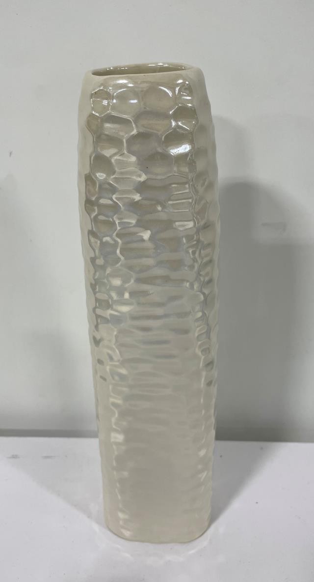 VASE-Tall Pearl Essence Glaze W/Small Scale Like Markings